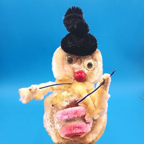 Vintage 1950s Chenille Snowman Ornament Red Nose Hat Scarf Drum Putz Japan v2 - Picture 4 of 10